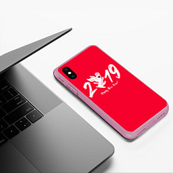 Чехол iPhone XS Max матовый Happy New Year 2019, цвет: 3D-розовый — фото 2