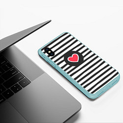 Чехол iPhone XS Max матовый Сердце в полоску, цвет: 3D-мятный — фото 2