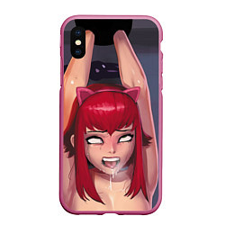 Чехол iPhone XS Max матовый Ahegao, цвет: 3D-малиновый