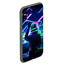 Чехол iPhone XS Max матовый Marshmello: Neon DJ, цвет: 3D-темно-зеленый — фото 2