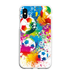 Чехол iPhone XS Max матовый Футбольные мячи - красочные брызги