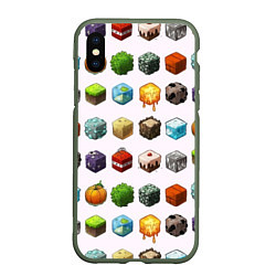 Чехол iPhone XS Max матовый Minecraft Cubes, цвет: 3D-темно-зеленый