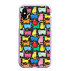 Чехол iPhone XS Max матовый Разноцветные котики, цвет: 3D-сиреневый