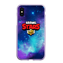 Чехол iPhone XS Max матовый BRAWL STARS лого в космосе, цвет: 3D-светло-сиреневый