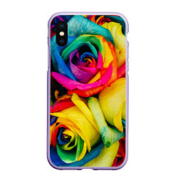 Чехол iPhone XS Max матовый Разноцветные розы, цвет: 3D-светло-сиреневый