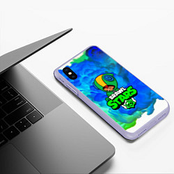 Чехол iPhone XS Max матовый BRAWL STARS LEON, цвет: 3D-светло-сиреневый — фото 2