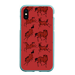 Чехол iPhone XS Max матовый Красные кони, цвет: 3D-мятный