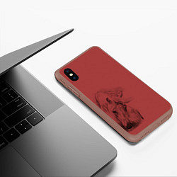 Чехол iPhone XS Max матовый Конь на красном фоне, цвет: 3D-коричневый — фото 2