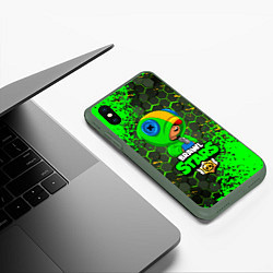 Чехол iPhone XS Max матовый BRAWL STARS LEON, цвет: 3D-темно-зеленый — фото 2