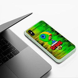 Чехол iPhone XS Max матовый BRAWL STARS LEON, цвет: 3D-салатовый — фото 2