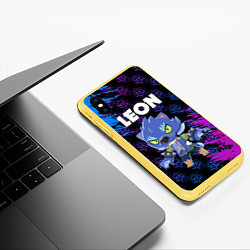 Чехол iPhone XS Max матовый BRAWL STARS LEON ОБОРОТЕНЬ, цвет: 3D-желтый — фото 2