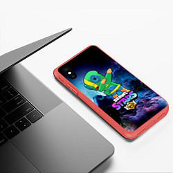 Чехол iPhone XS Max матовый Brawl Stars Leon, Dab, цвет: 3D-красный — фото 2