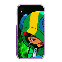 Чехол iPhone XS Max матовый Brawl Stars LEON, цвет: 3D-сиреневый