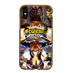 Чехол iPhone XS Max матовый MY HERO ACADEMIA коллаж из героев, цвет: 3D-коричневый