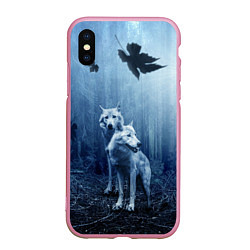 Чехол iPhone XS Max матовый Волки в тёмном лесу, цвет: 3D-розовый