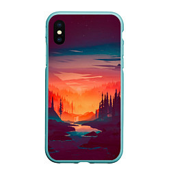 Чехол iPhone XS Max матовый Minimal forest sunset, цвет: 3D-мятный