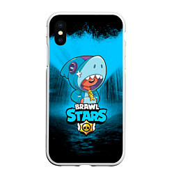 Чехол iPhone XS Max матовый Brawl stars leon shark, цвет: 3D-белый