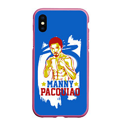 Чехол iPhone XS Max матовый Manny Pacquiao, цвет: 3D-малиновый