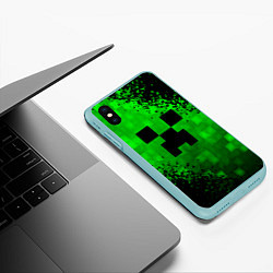 Чехол iPhone XS Max матовый MINECRAFT, цвет: 3D-мятный — фото 2
