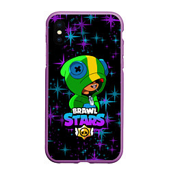 Чехол iPhone XS Max матовый Brawl Stars LEON, цвет: 3D-фиолетовый