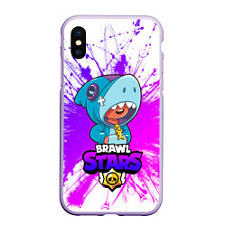 Чехол iPhone XS Max матовый Brawl stars leon shark, цвет: 3D-светло-сиреневый