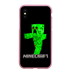 Чехол iPhone XS Max матовый MINECRAFT CREEPER, цвет: 3D-розовый