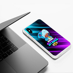 Чехол iPhone XS Max матовый BRAWL STARS LEON SHARK, цвет: 3D-белый — фото 2