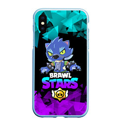 Чехол iPhone XS Max матовый Brawl stars leon оборотень, цвет: 3D-голубой