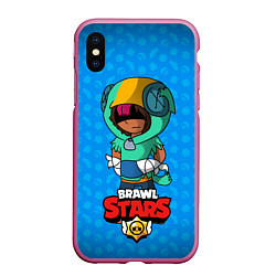 Чехол iPhone XS Max матовый Brawl star original leon, цвет: 3D-малиновый