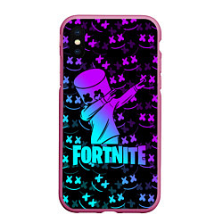 Чехол iPhone XS Max матовый FORTNITE X MARSHMELLO, цвет: 3D-малиновый