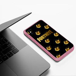 Чехол iPhone XS Max матовый Fortnite gold, цвет: 3D-малиновый — фото 2