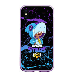 Чехол iPhone XS Max матовый Brawl Stars Leon Shark, цвет: 3D-сиреневый