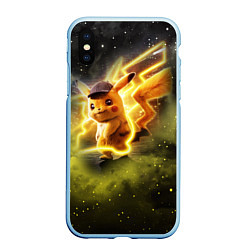 Чехол iPhone XS Max матовый Детектив Пикачу, цвет: 3D-голубой