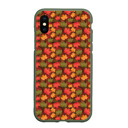 Чехол iPhone XS Max матовый Maple leaves, цвет: 3D-темно-зеленый