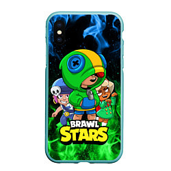 Чехол iPhone XS Max матовый BRAWL STARS LEON, цвет: 3D-мятный