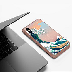 Чехол iPhone XS Max матовый Большая волна в канагаве, цвет: 3D-коричневый — фото 2