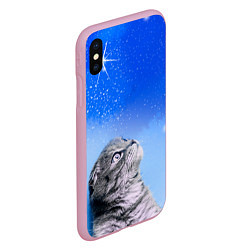 Чехол iPhone XS Max матовый Кот и космос, цвет: 3D-розовый — фото 2