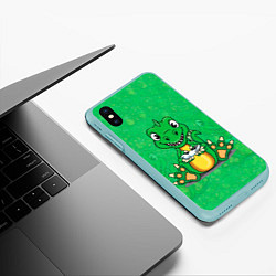 Чехол iPhone XS Max матовый Дракоша-геймер, цвет: 3D-мятный — фото 2