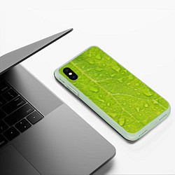 Чехол iPhone XS Max матовый Листок с росой, цвет: 3D-салатовый — фото 2