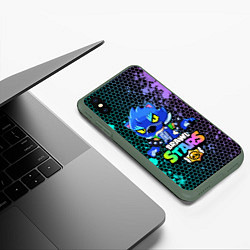 Чехол iPhone XS Max матовый Brawl Stars LEON, цвет: 3D-темно-зеленый — фото 2