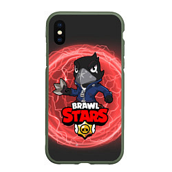 Чехол iPhone XS Max матовый Brawl Stars CROW, цвет: 3D-темно-зеленый