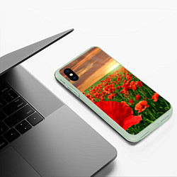 Чехол iPhone XS Max матовый Красный мак на закате, цвет: 3D-салатовый — фото 2