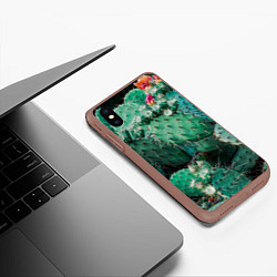 Чехол iPhone XS Max матовый Кактусы с цветами реализм, цвет: 3D-коричневый — фото 2