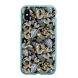 Чехол iPhone XS Max матовый Серебряные листочки, цвет: 3D-мятный