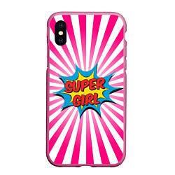 Чехол iPhone XS Max матовый Super Girl, цвет: 3D-малиновый
