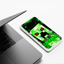 Чехол iPhone XS Max матовый MINECRAFT CREEPER, цвет: 3D-белый — фото 2