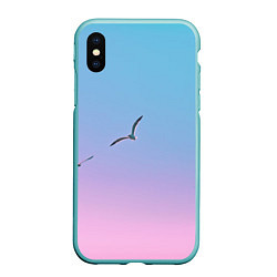 Чехол iPhone XS Max матовый Чайки птицы полет градиент, цвет: 3D-мятный