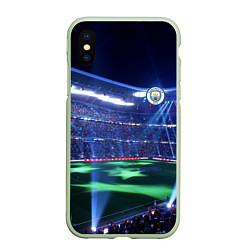 Чехол iPhone XS Max матовый FC MANCHESTER CITY, цвет: 3D-салатовый