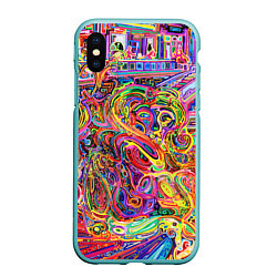 Чехол iPhone XS Max матовый НЕОНОВЫЕ ЛИНИИ АБСТРАКЦИЯ, цвет: 3D-мятный