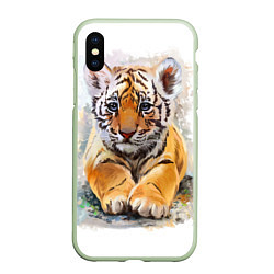 Чехол iPhone XS Max матовый Tiger Art, цвет: 3D-салатовый